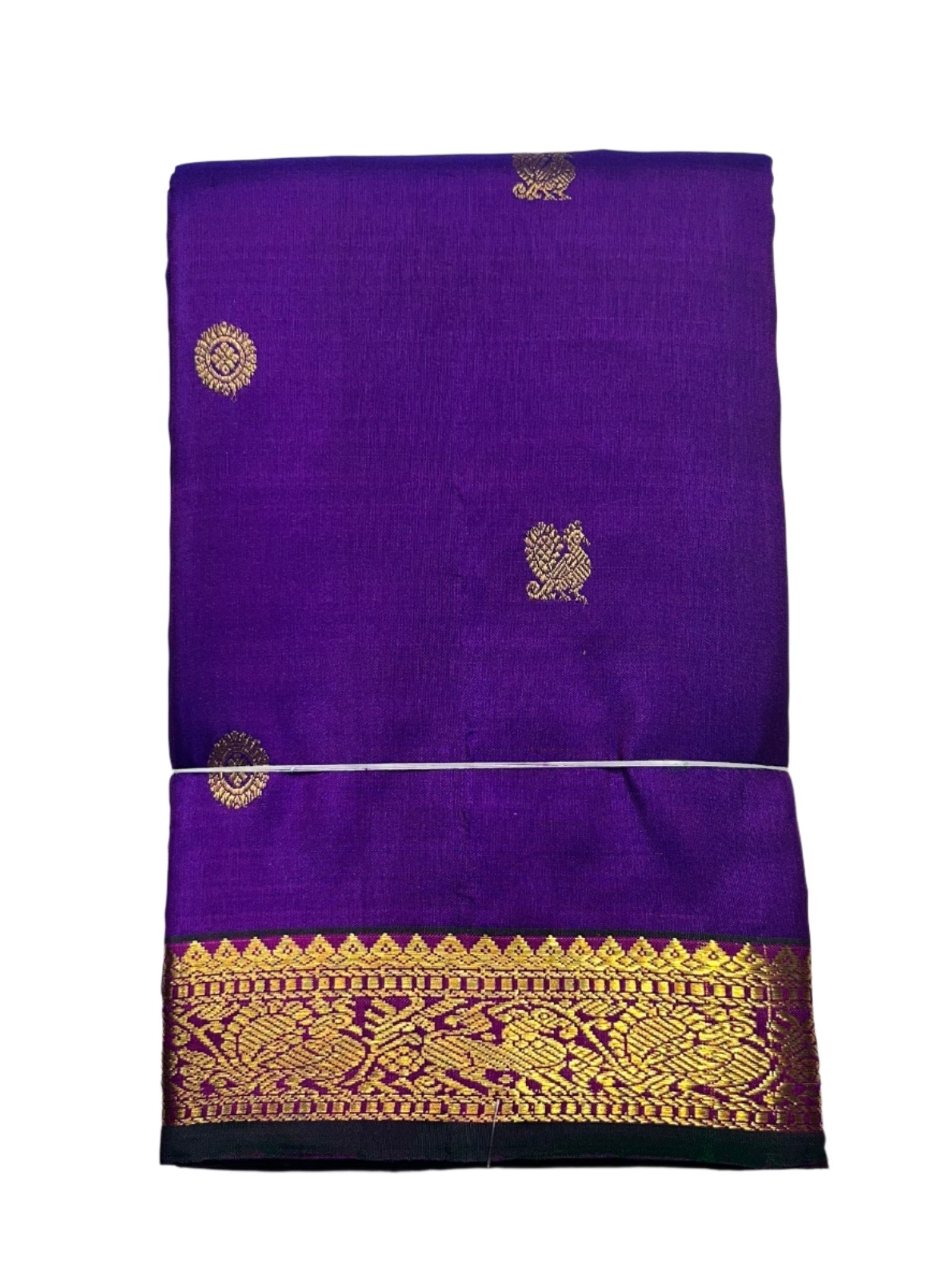 Indigo Kanjivaram Saree with Dark Green Border