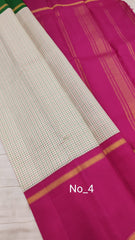 Ivory Checked Kanjivaram Saree With Dark Fushcia Pallu