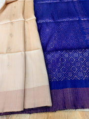 Ivory Soft Silk Saree with Dark Blue Pallu
