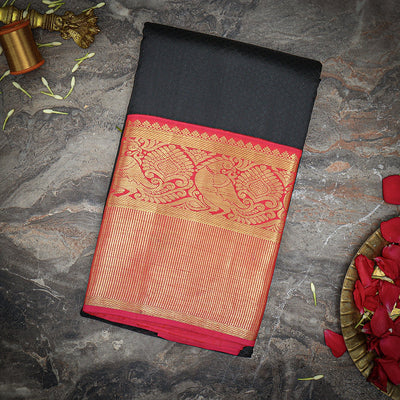 Jet Black  Kanjivaram Silk Saree - MIRASILKS Jet Black  Kanjivaram Silk Saree 