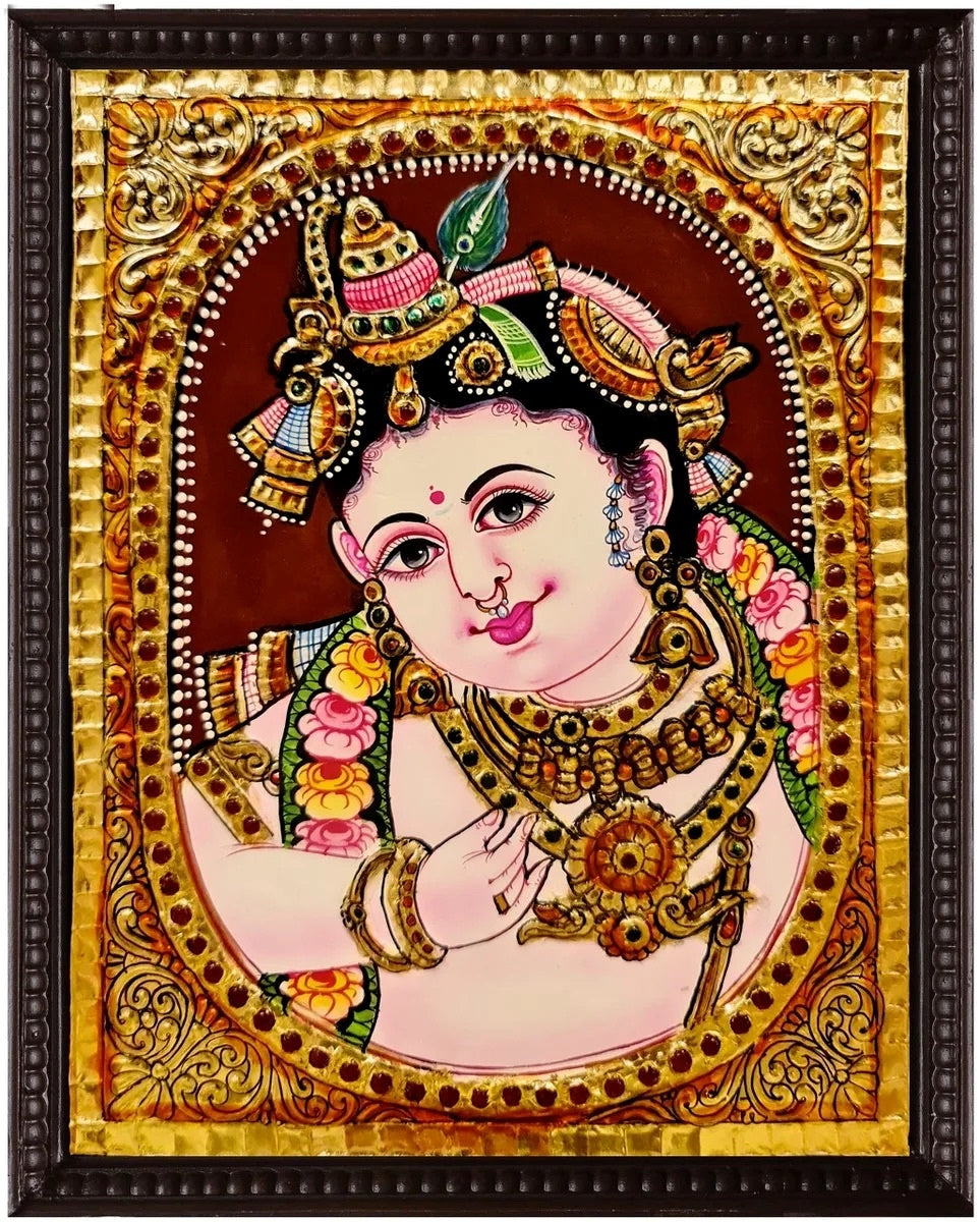 KRISHNA- authentic Tanjore painting W/Shipping