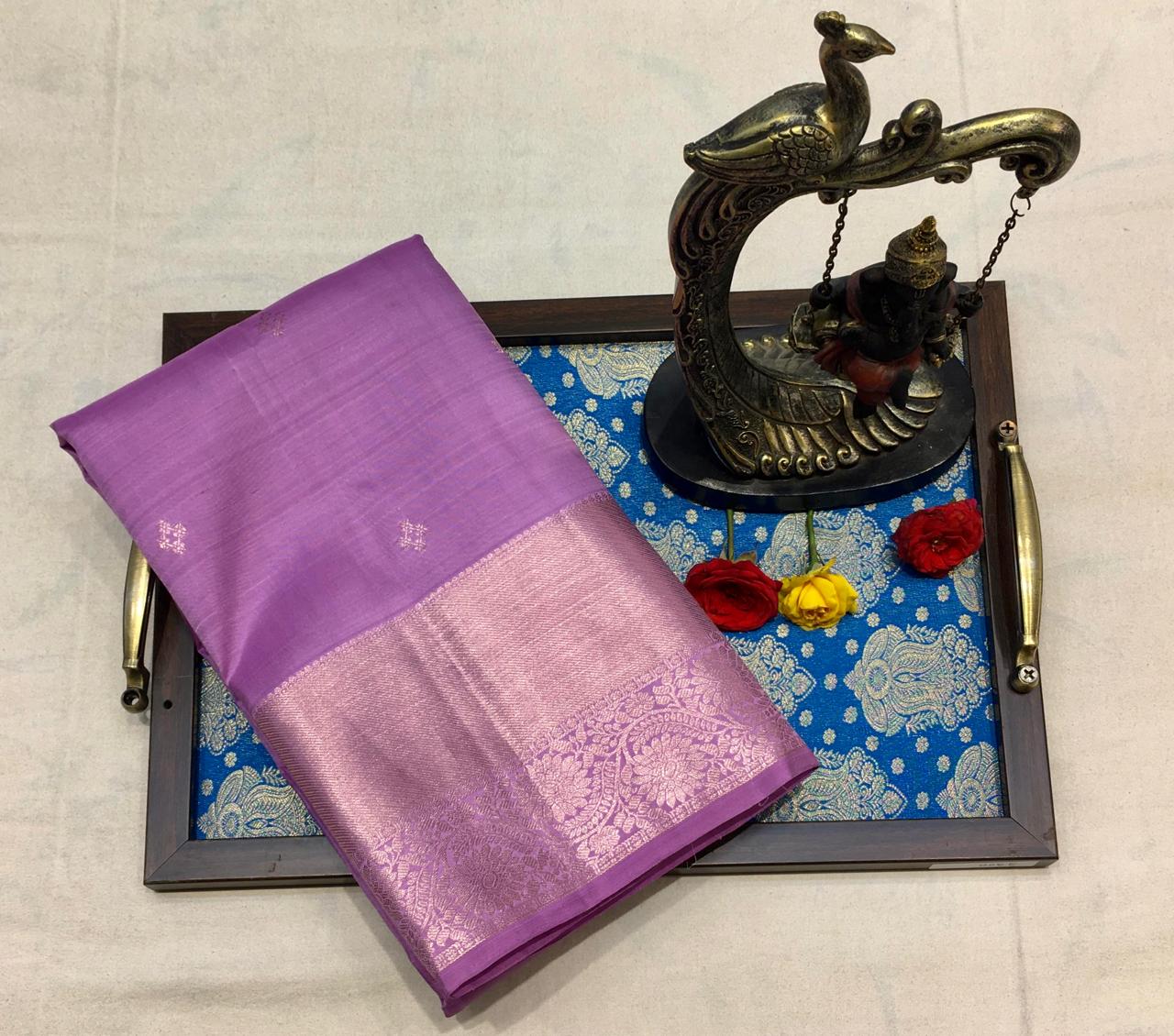 Lavender Kanjivaram Saree With Broad Zari Border
