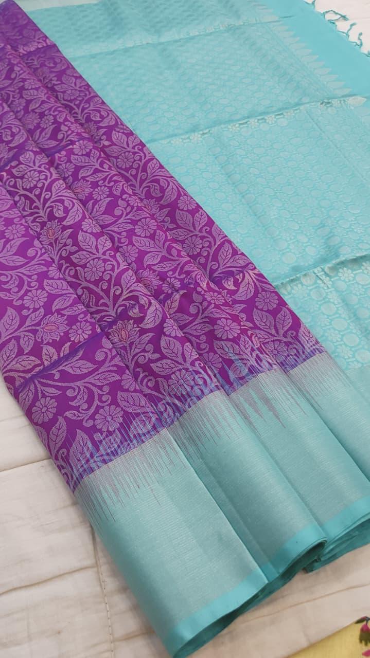 Light Eggplant Soft Silk Saree with Cloudy Blue Pallu