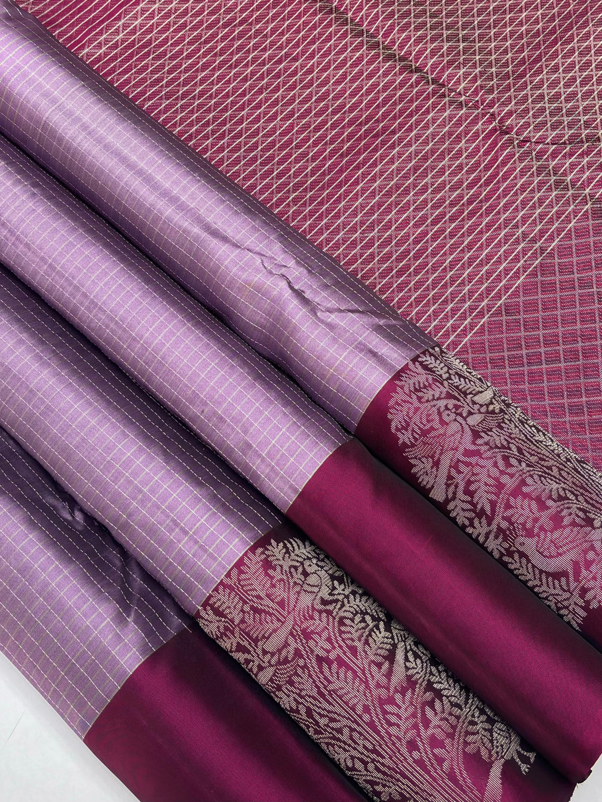 Light Lavender Sof Silk Saree with Rouge Pallu