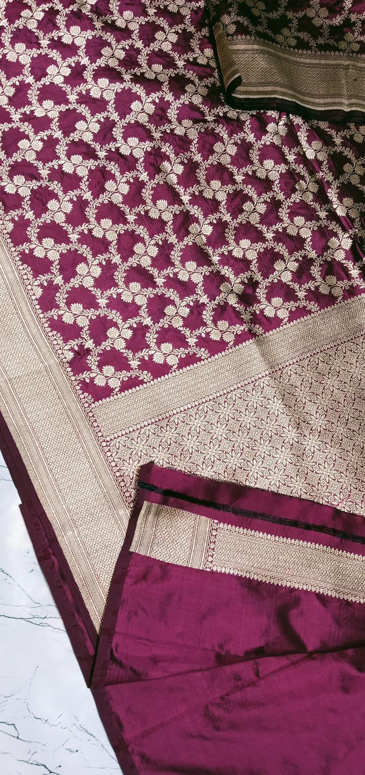Maroon Banaras Katan Jaal Saree