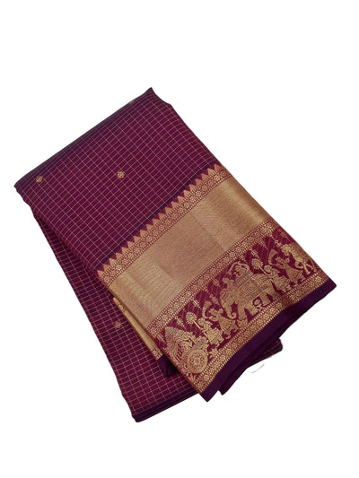 Maroon Kanjivaram Saree with Royal Procession Border