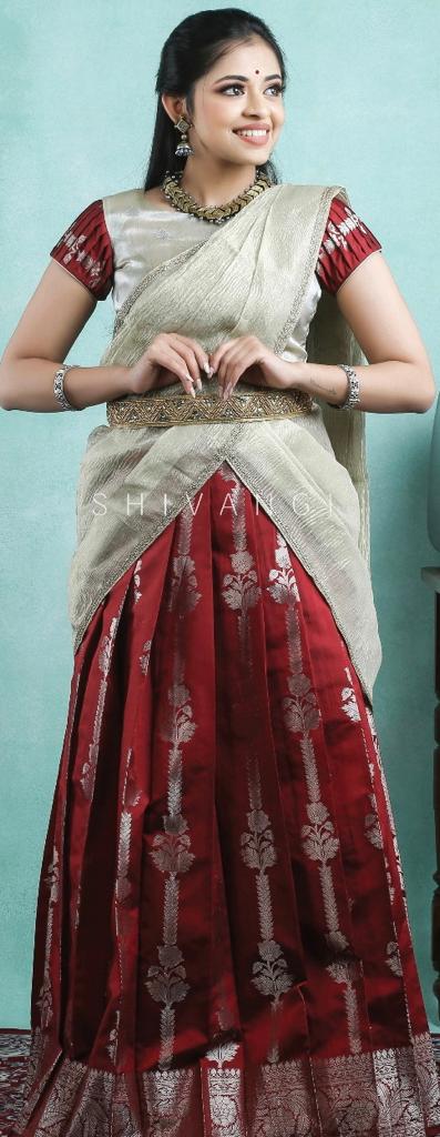 Maroon and Ash Half Saree