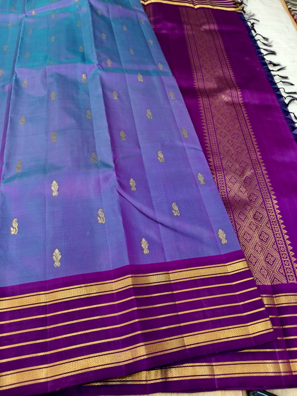 Moody Blue Soft Silk Saree with Purple Pallu