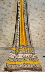 Mustard Yellow Bengal Silk Saree With Floral Pattern Border and Pallu