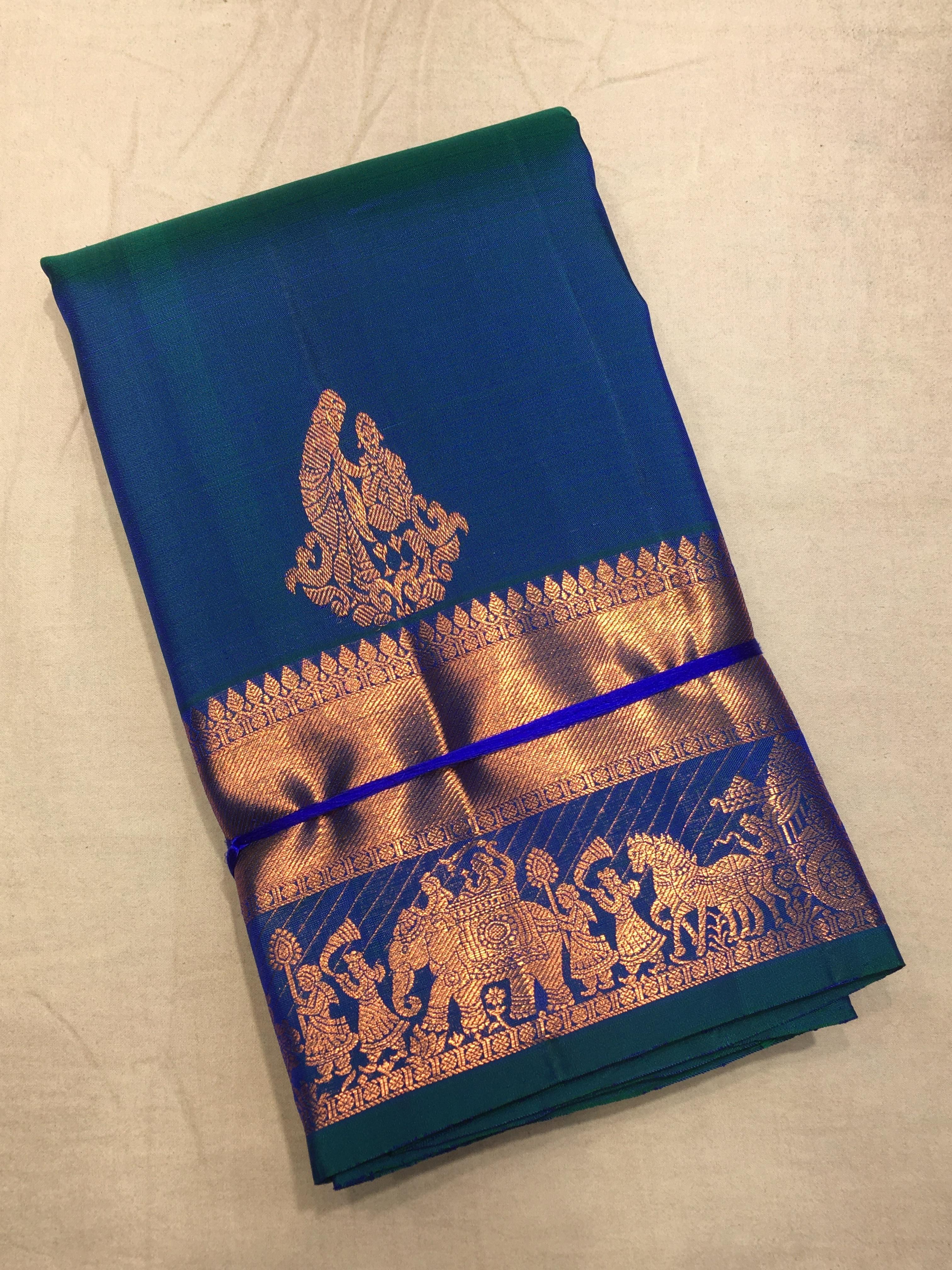 Nile Blue Kanjivaram Saree with Gold Zari Border