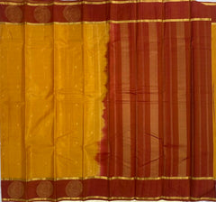 Ochre Kanjivaram Saree with Peacock Border and Burgundy Pallu
