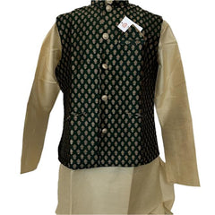 Off White Men's Kurta with Green jacket