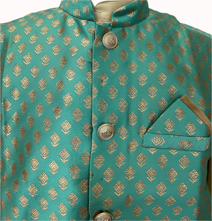 Off White Men's Kurta with Teal jacket