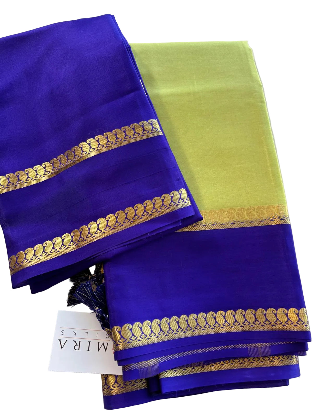 Olive Green Mysore Pure Silk Saree With Indigo Border
