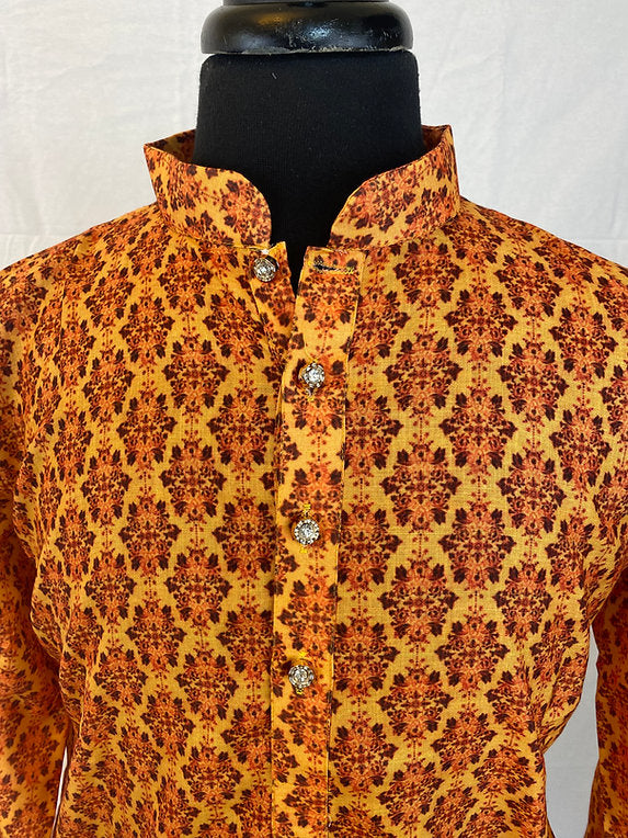 Orange Floral Men's Cotton Kurta