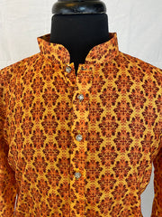 Orange Floral Men's Cotton Kurta