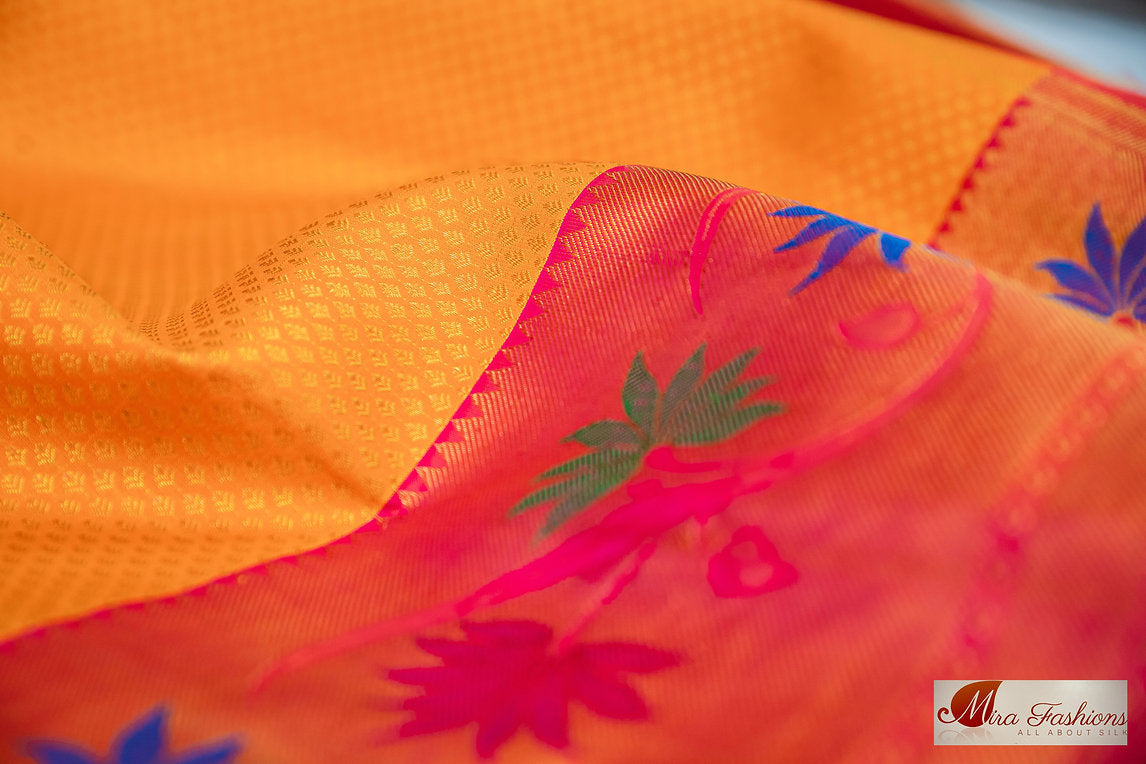 orange red kanjivaram saree