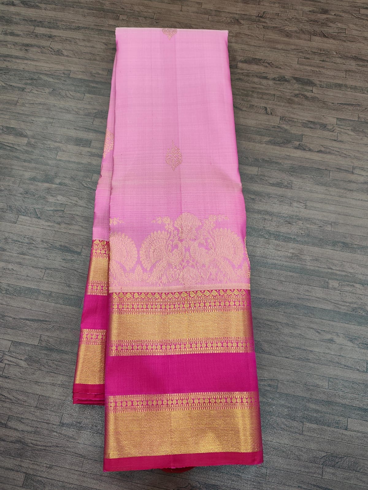 Lotus Pink Kanjivaram Saree with Burgundy Border