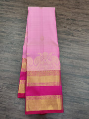 Lotus Pink Kanjivaram Saree with Burgundy Border