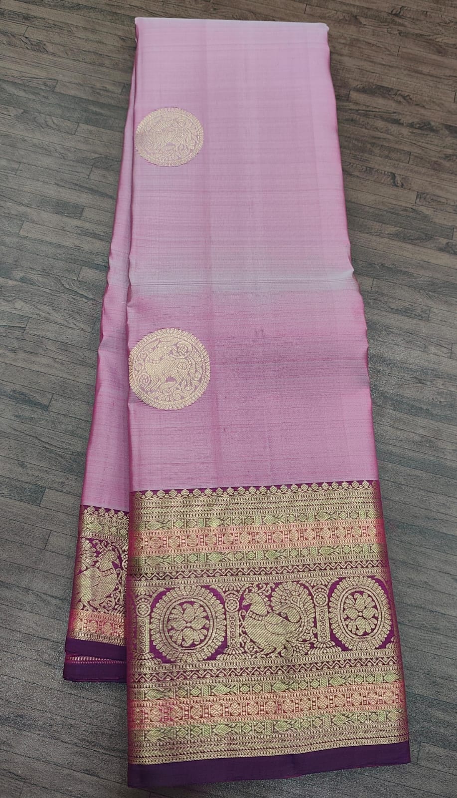 Pale Lavender Kanjivaram Saree with Purple Border