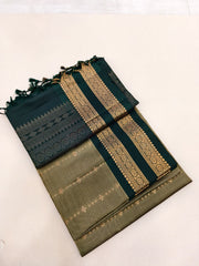 Moss Green Retta Pettu Soft Silk Saree with Dark Green Pallu