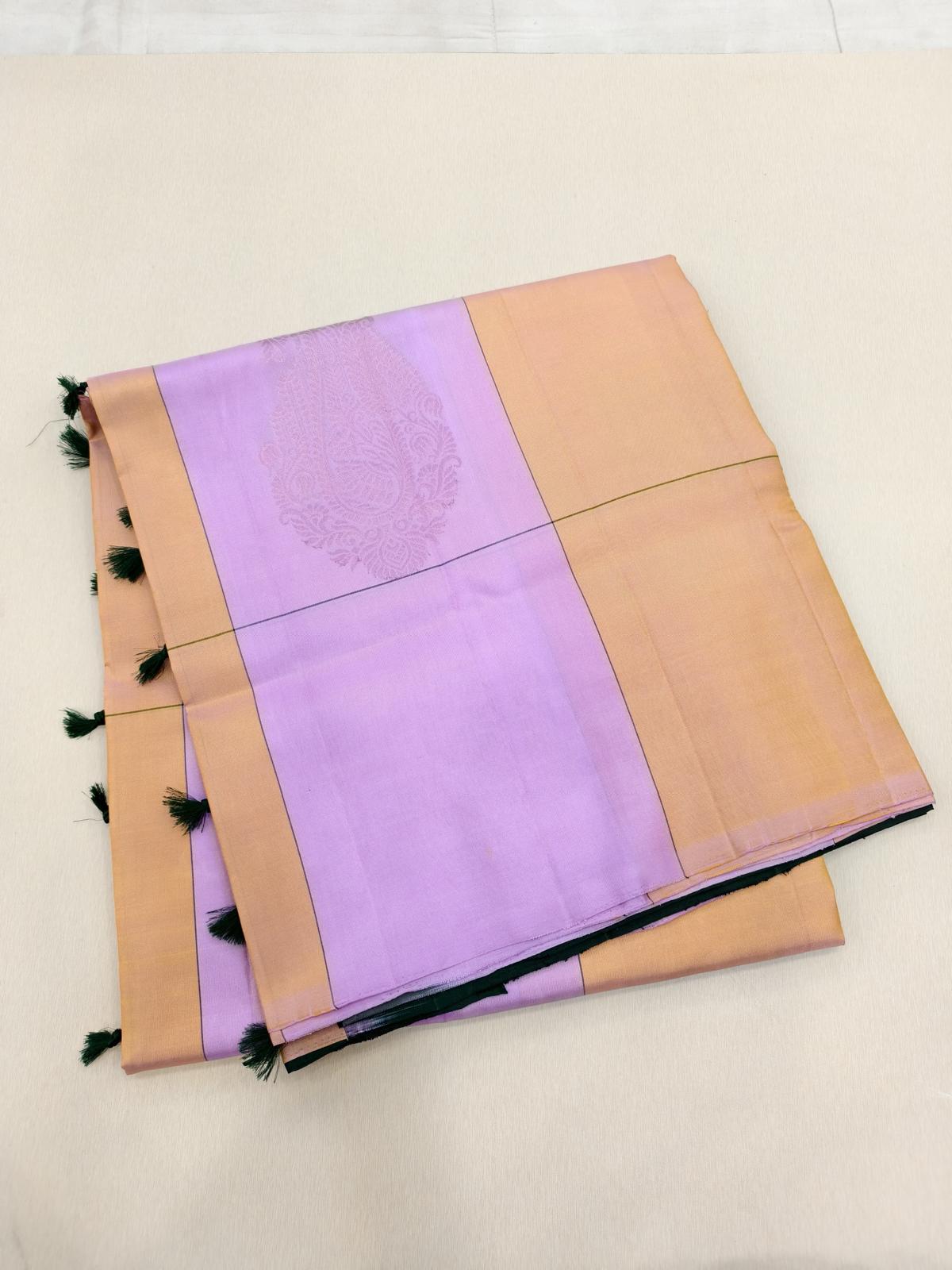 Mauve Purple and Peach Pettu Soft Silk Saree with Dark Green Pallu