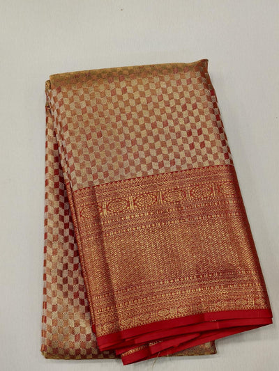 All Over Golden Zari Kanjivaram Bridal Saree with Red Golden Zari Border