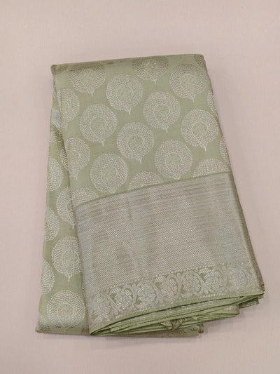 Pistachio Green Kanjivaram Saree with Silver Zari Border