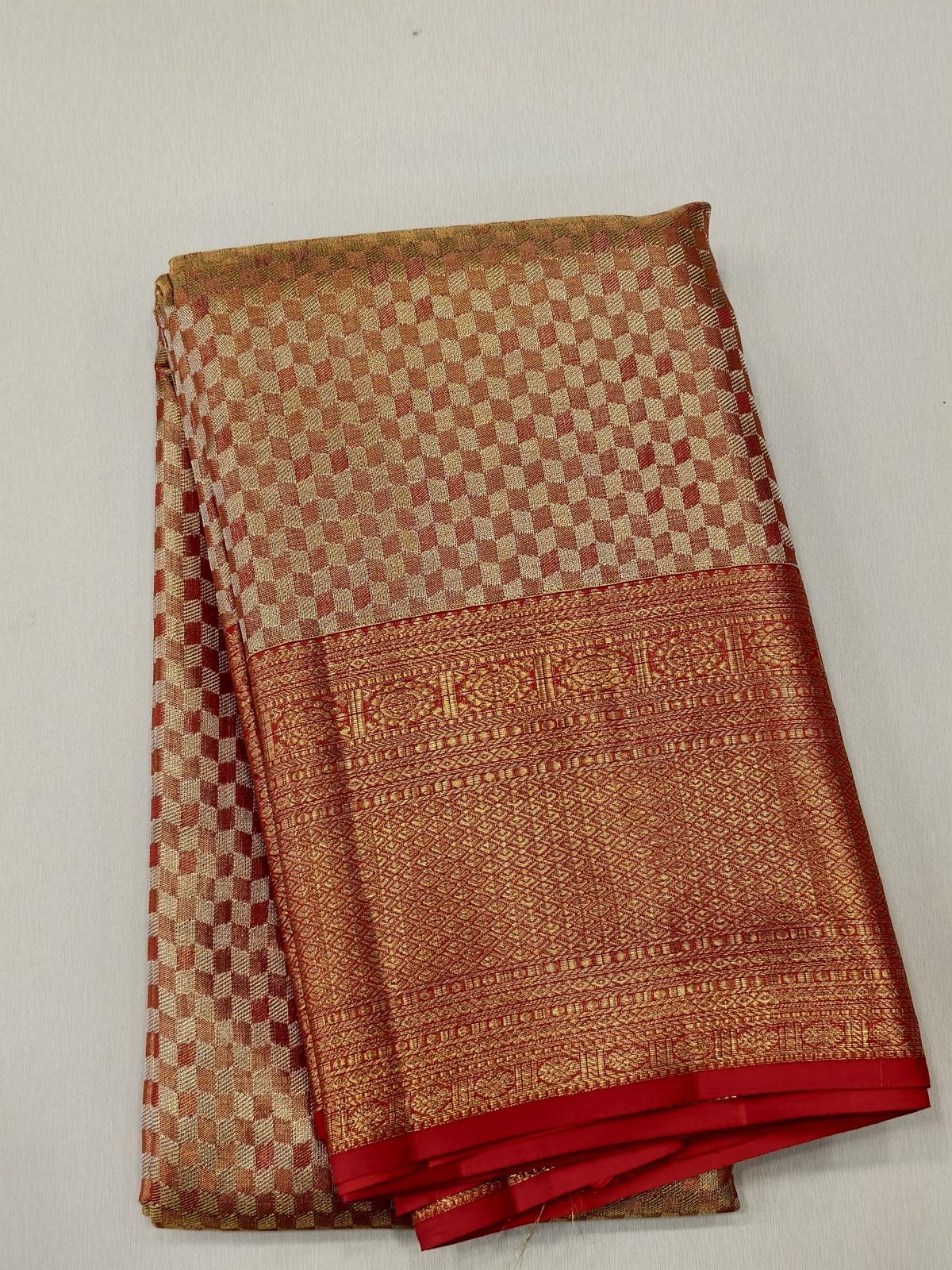 All Over Golden Zari Kanjivaram Bridal Saree with Red Golden Zari Border