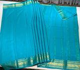 Sea Blue Mysore Pure Silk Saree With Gold Zari Border