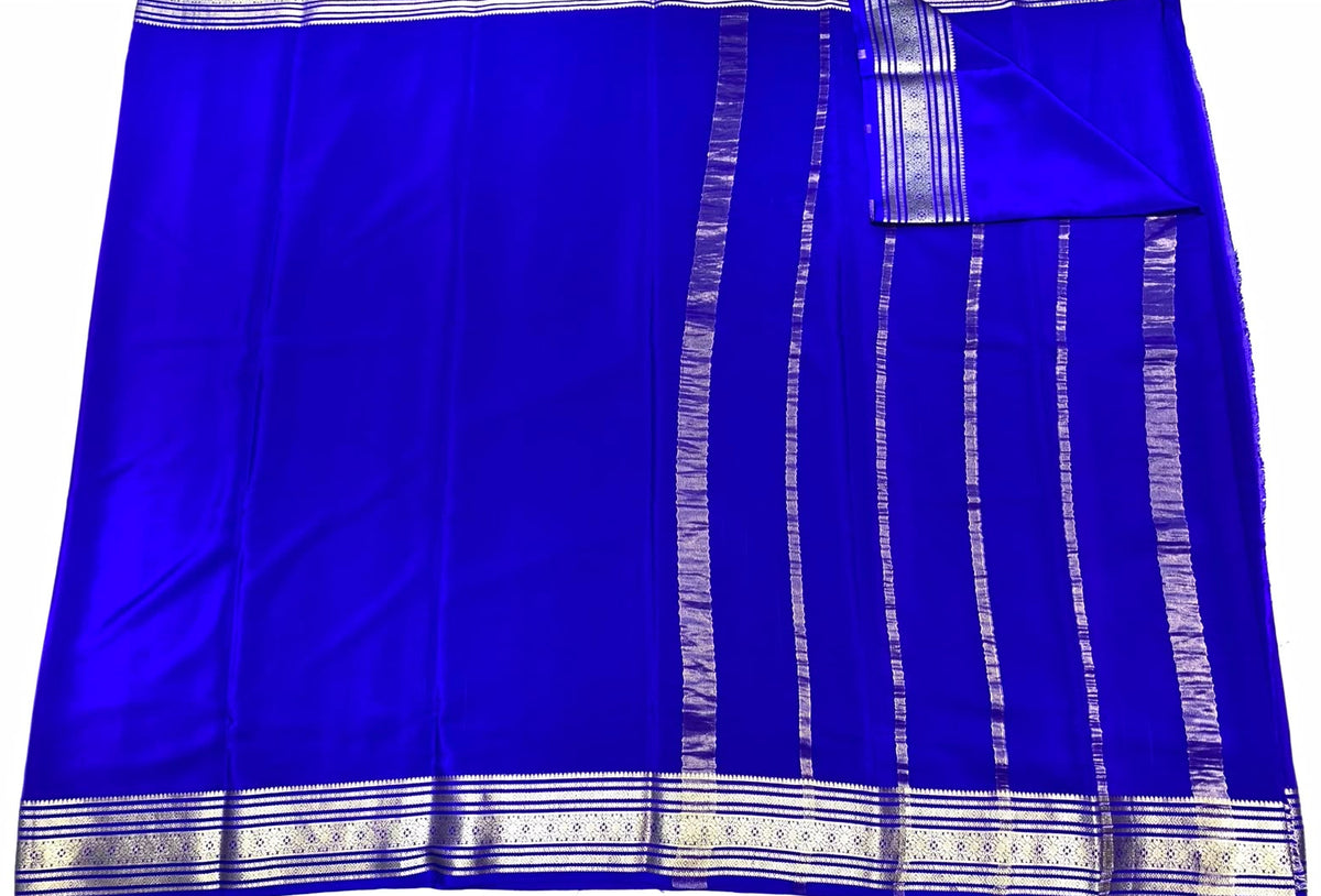 Royal  Blue Mysore Pure Silk Saree With Gold Zari Border