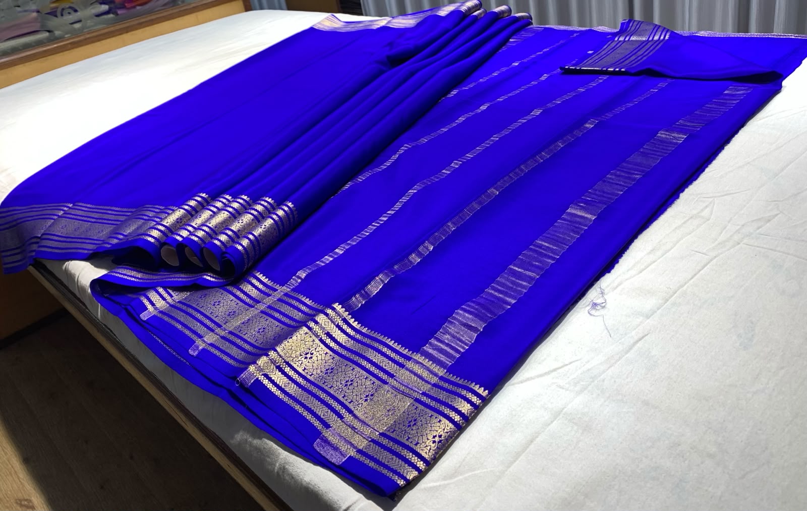Royal  Blue Mysore Pure Silk Saree With Gold Zari Border