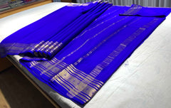 Royal  Blue Mysore Pure Silk Saree With Gold Zari Border