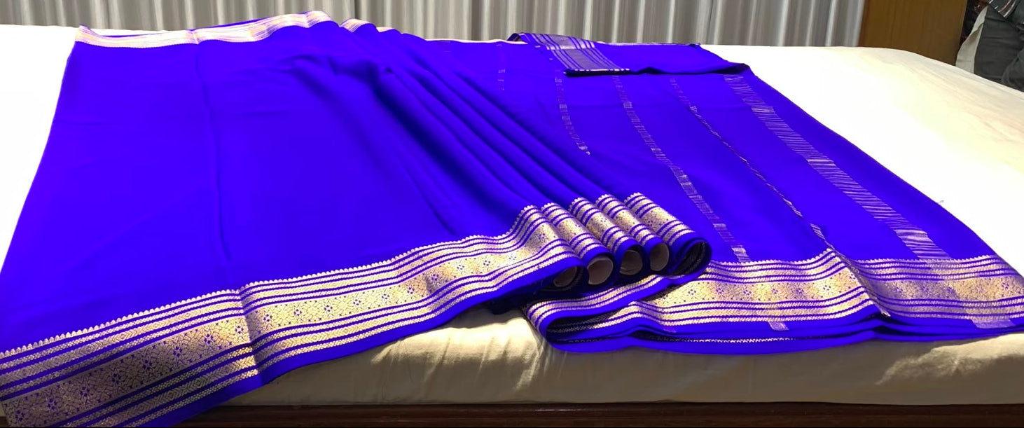 Royal  Blue Mysore Pure Silk Saree With Gold Zari Border