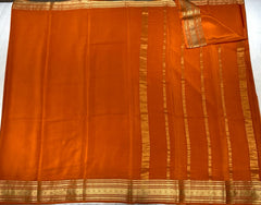 Orange Mysore Pure Silk Saree With Gold Zari Border