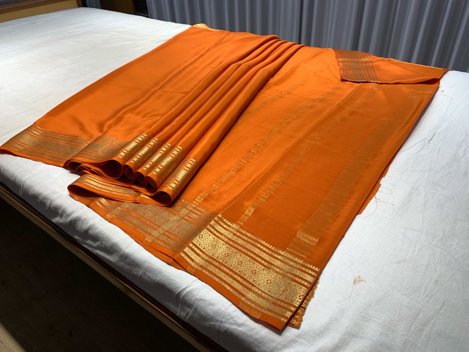 Orange Mysore Pure Silk Saree With Gold Zari Border