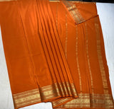 Orange Mysore Pure Silk Saree With Gold Zari Border