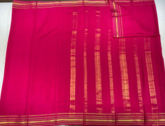 Dark Rose Pink Mysore Pure Silk Saree With Gold Zari Border