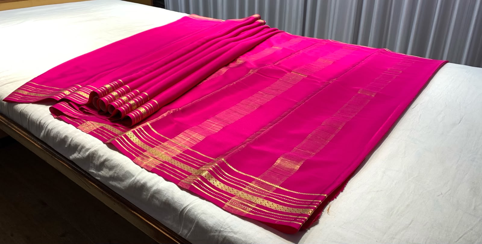 Dark Rose Pink Mysore Pure Silk Saree With Gold Zari Border