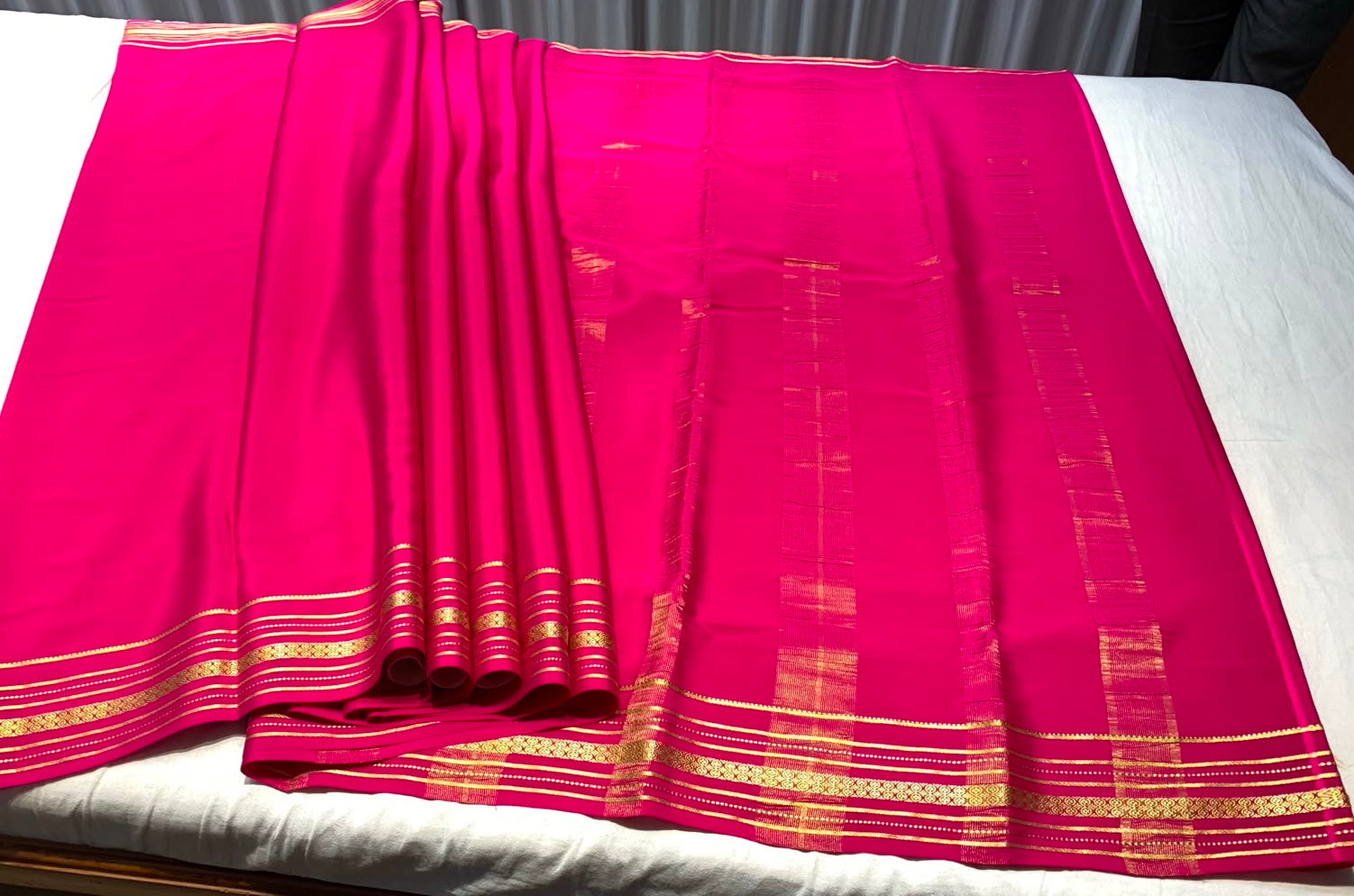 Dark Rose Pink Mysore Pure Silk Saree With Gold Zari Border