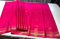 Dark Rose Pink Mysore Pure Silk Saree With Gold Zari Border