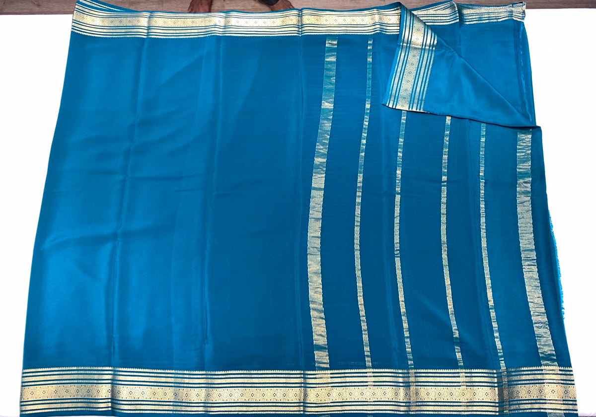 Peacock green Mysore Pure Silk Saree With Gold Zari Border