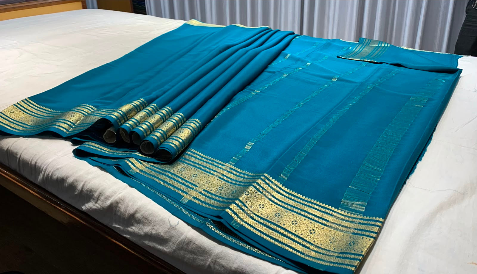 Peacock green Mysore Pure Silk Saree With Gold Zari Border
