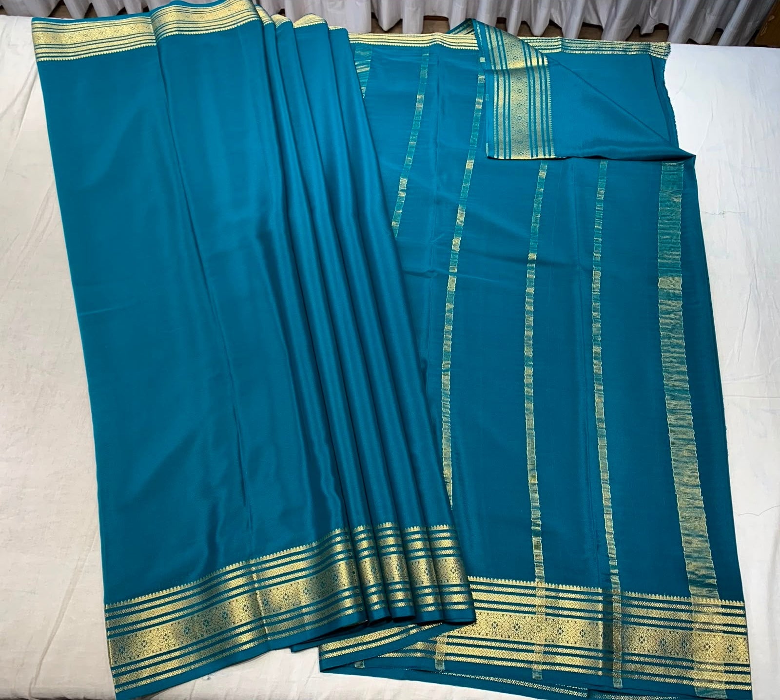 Peacock green Mysore Pure Silk Saree With Gold Zari Border