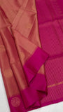 Peach Soft Silk Saree with checks with rani pink pallu
