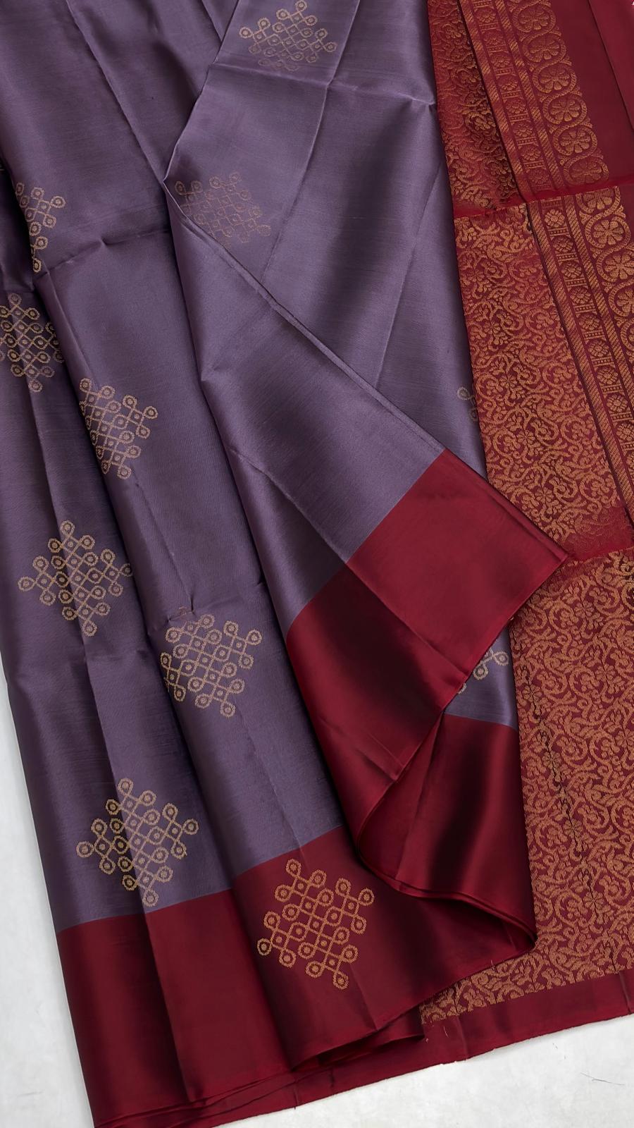 Heather Purple Kolam Soft Silk Saree