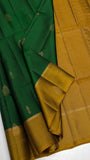 Leaf green Soft Silk Saree with mustard yellow pallu
