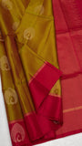 Mustard yellow Soft Silk Saree with red pallu