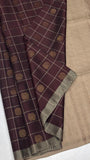 Coffee Brown Kattam Soft Silk Saree with beige pallu