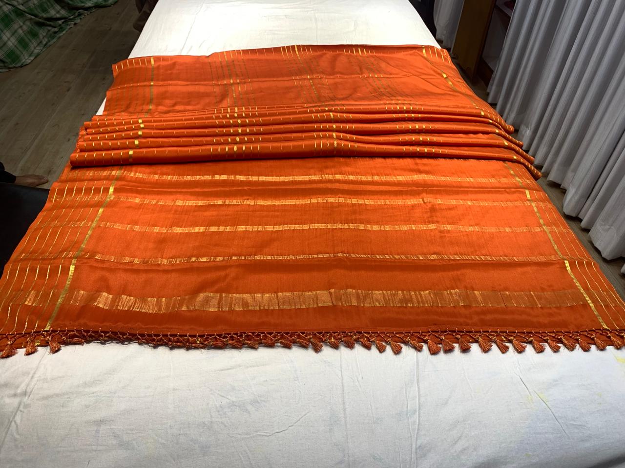 Pure Mysore Orange color Saree  - Silk Mark Certified